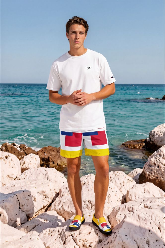 Chace Limestone Rocks The Art Series (Four Squares) Swim Trunks canvas deck shoes champion t-shirt yellow blue red white front art concierge clothing jpg