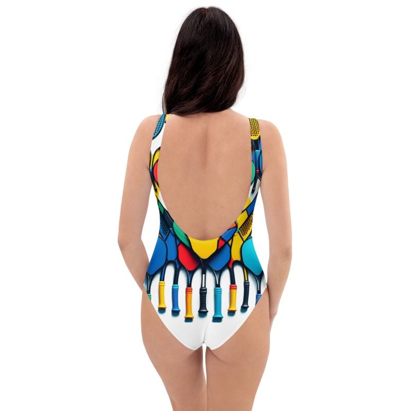 The Cartoon Series (Painted Rackets) One Piece Swimsuit multi colored front art concierge clothing 1 The Cartoon Series (Painted Rackets) One Piece Swimsuit multi colored front art concierge clothing 1