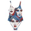 The Art Series (60's Faces) One Piece Swimsuit blue red and white front art concierge clothing