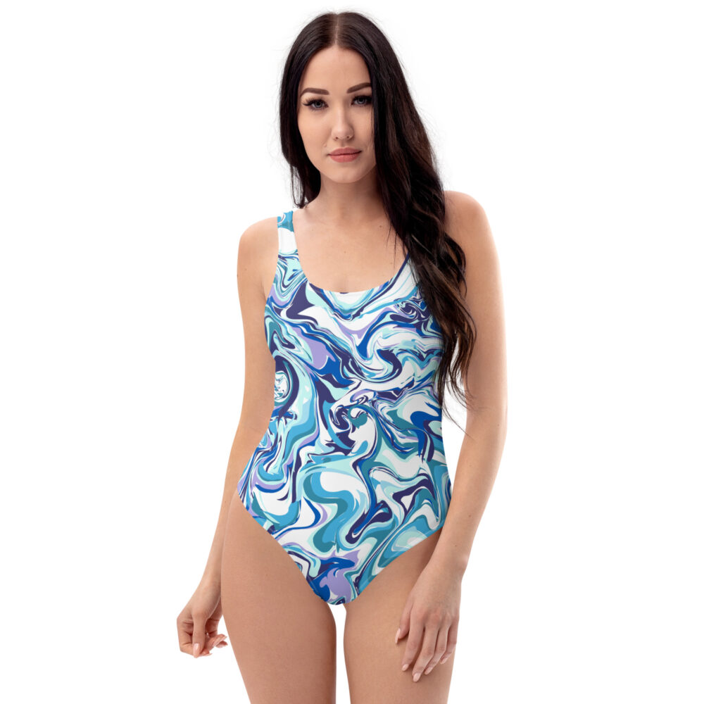 blue marble one piece swimsuit white front art concierge clothing