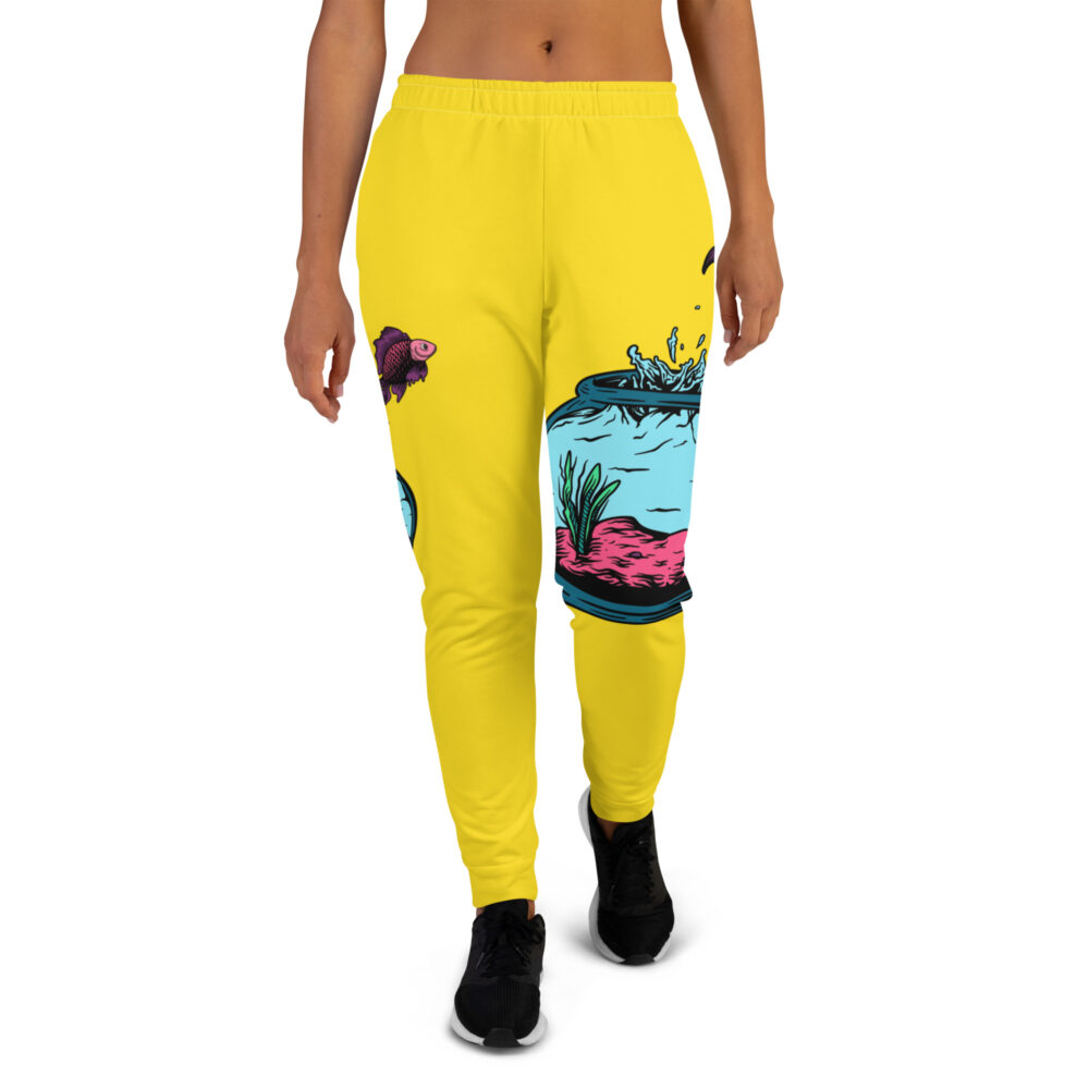 our fish called wanda recycled womens joggers yellow front art concierge clothing jpg