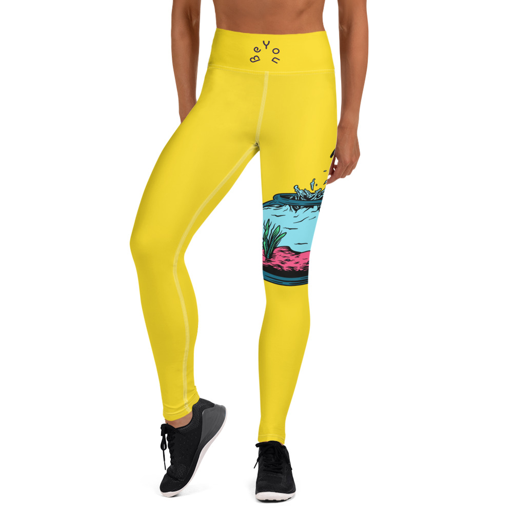 fish called wanda yoga leggings yellow front art concierge clothing jpg