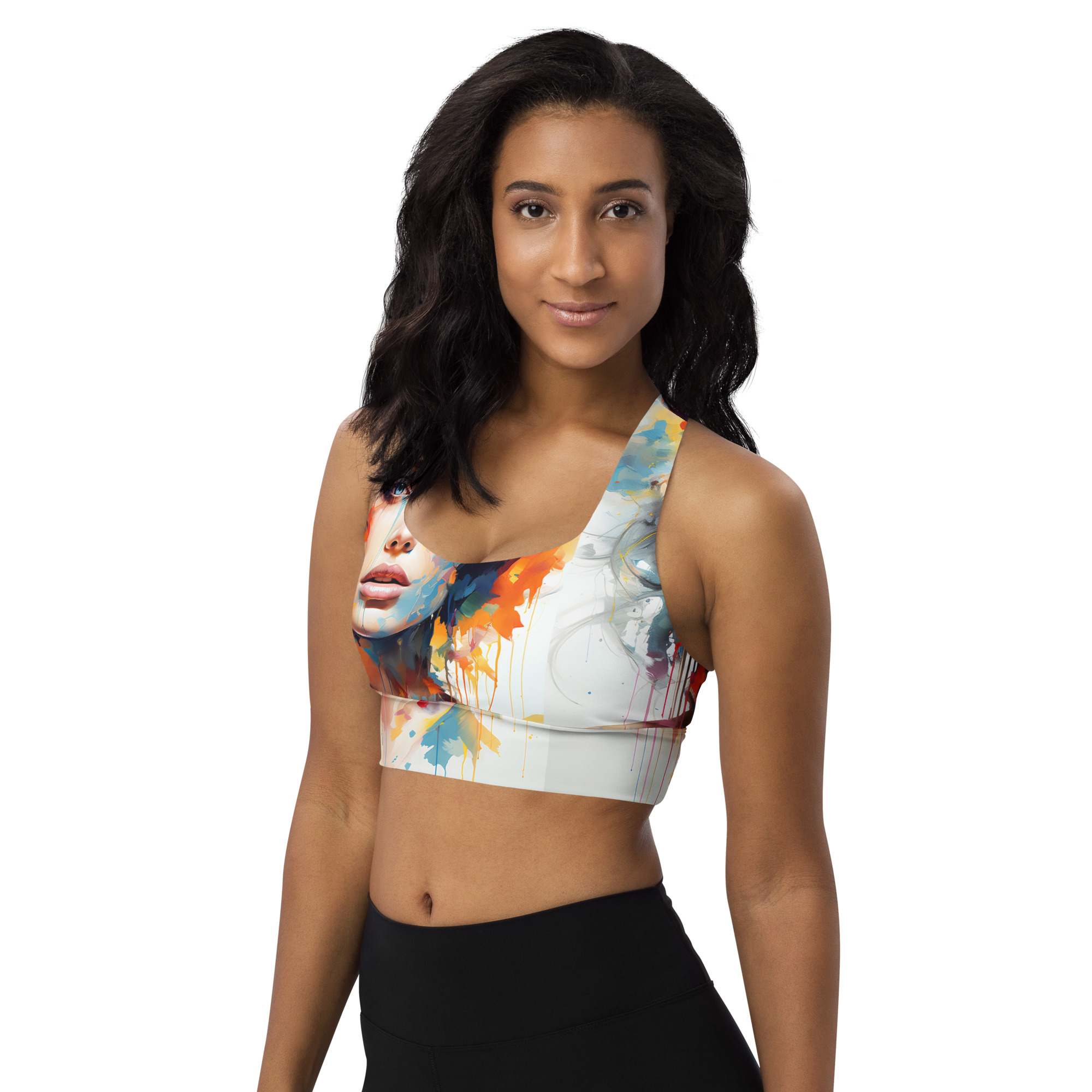 all over print recycled longline sports bra white left front 66fa1e6785798 jpg