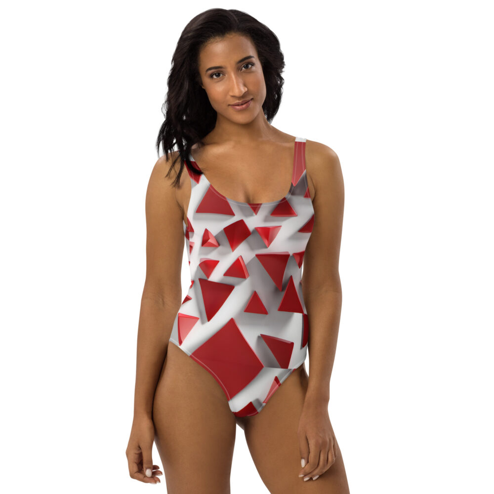 The Triangles (Red) One-Piece Swimsuit Red front art concierge clothing jpg