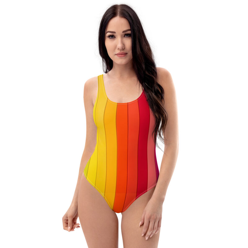 The Yellow Stripes One-Piece Swimsuit striped front art concierge clothing jpg