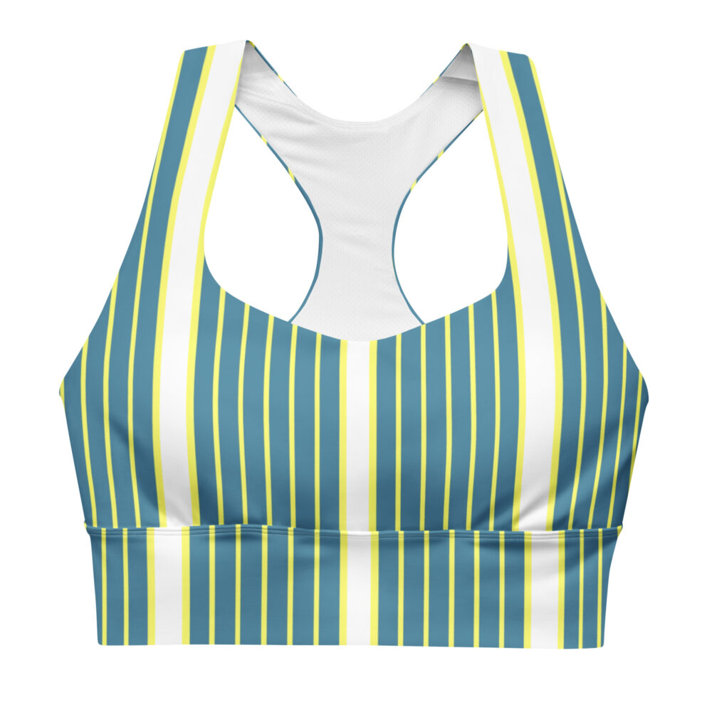 The Stripes Series (Dirty Blue) Longline Sports Bra white front art concierge clothing jpg