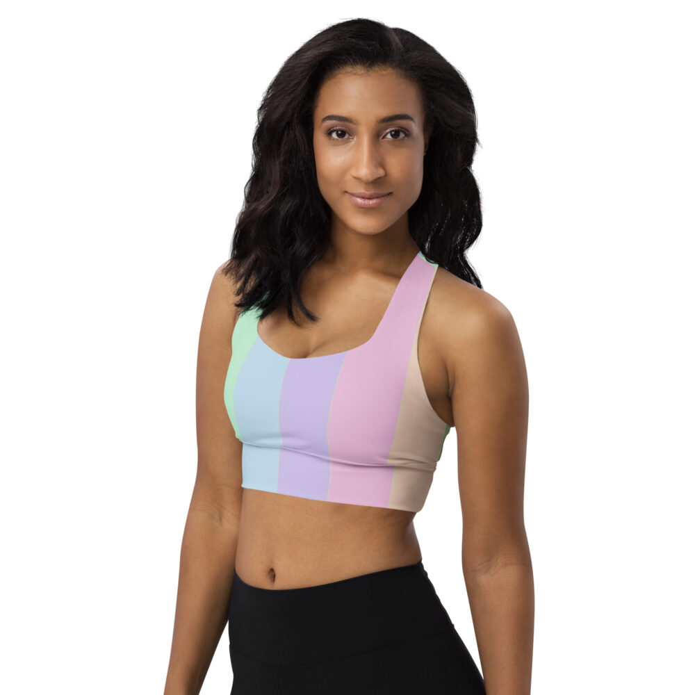 all over print recycled longline sports bra white left front 677f5a770356c jpg