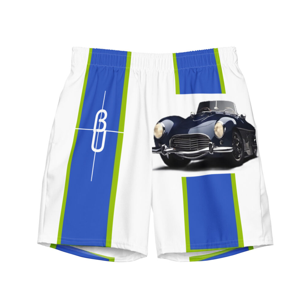 The Ode to LeMan's Roadster Swim Trunks white front art concierge clothing jpg