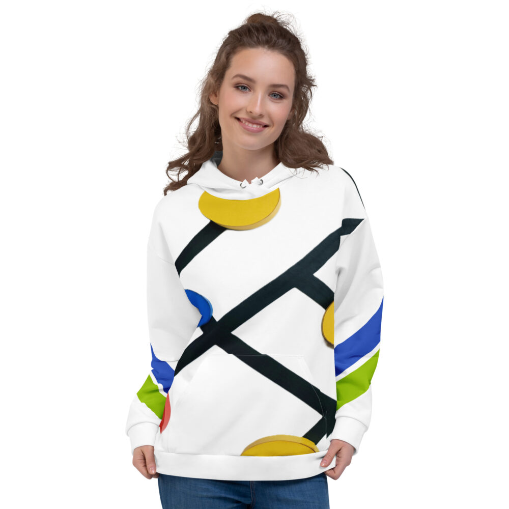 the colored dots recycled unisex hoodie white front art concierge clothing jpg