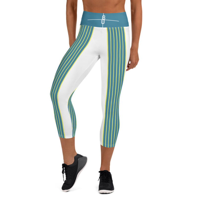 The Stripes Series (Dirty Blue) Yoga Capri Leggings white front art concierge clothing jpg