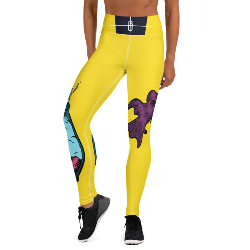 Our Fish Called Wanda Yoga Leggings yellow front art concierge clothing jpg