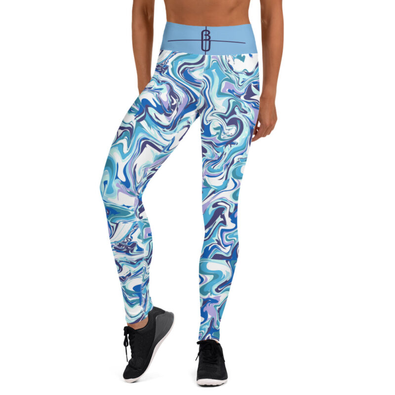 The Blue Marble Yoga Leggings blue front art concierge clothing jpg