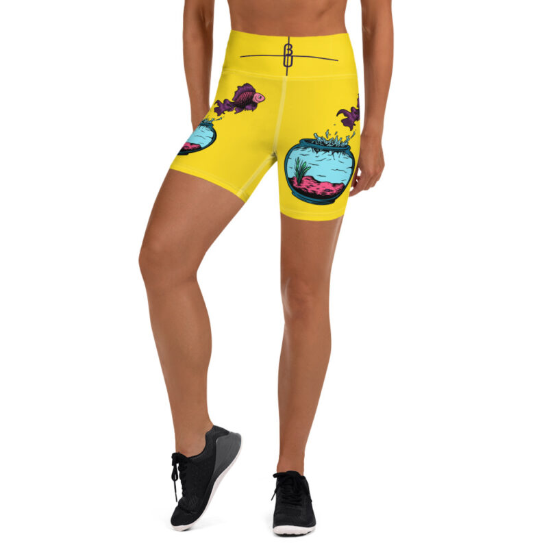 Our Fish Called Wanda Yoga Shorts Set yellow front art concierge clothing jpg