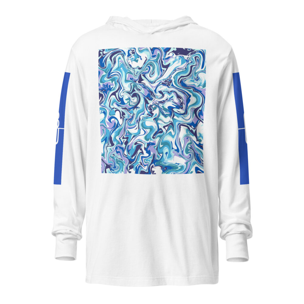 the blue marble hooded long sleeve tee white front art concierge clothing jpg