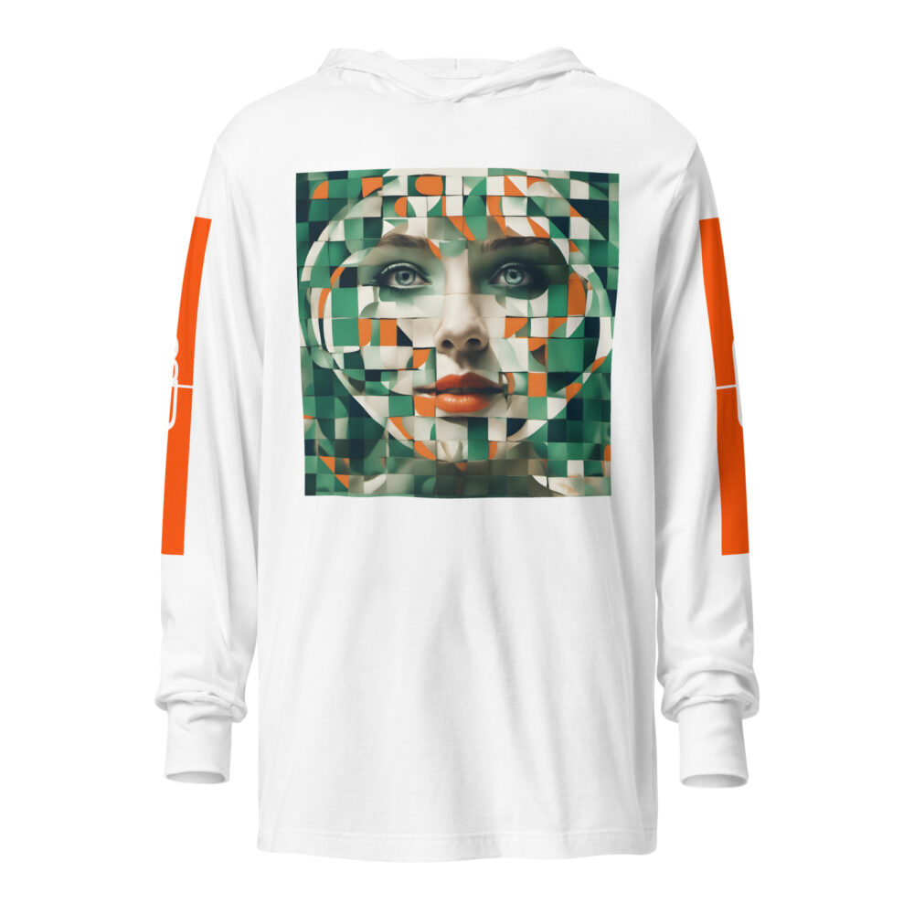 The Green Eyes Hooded Long-sleeve Tee white front art concierge clothing jpg