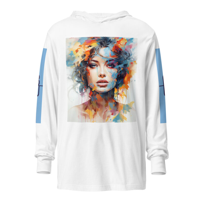 The Lady in Water Colors 2 Hooded Long-sleeve Tee white front art concierge clothing jpg