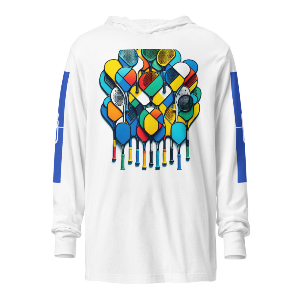 The Painted Rackets Hooded Long-sleeve Tee white front art concierge clothing jpg