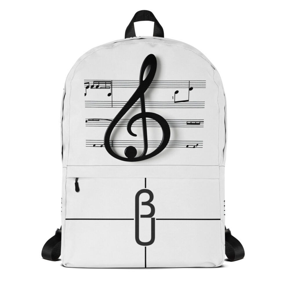 The Treble Clef Backpack white front art concierge clothing jpg