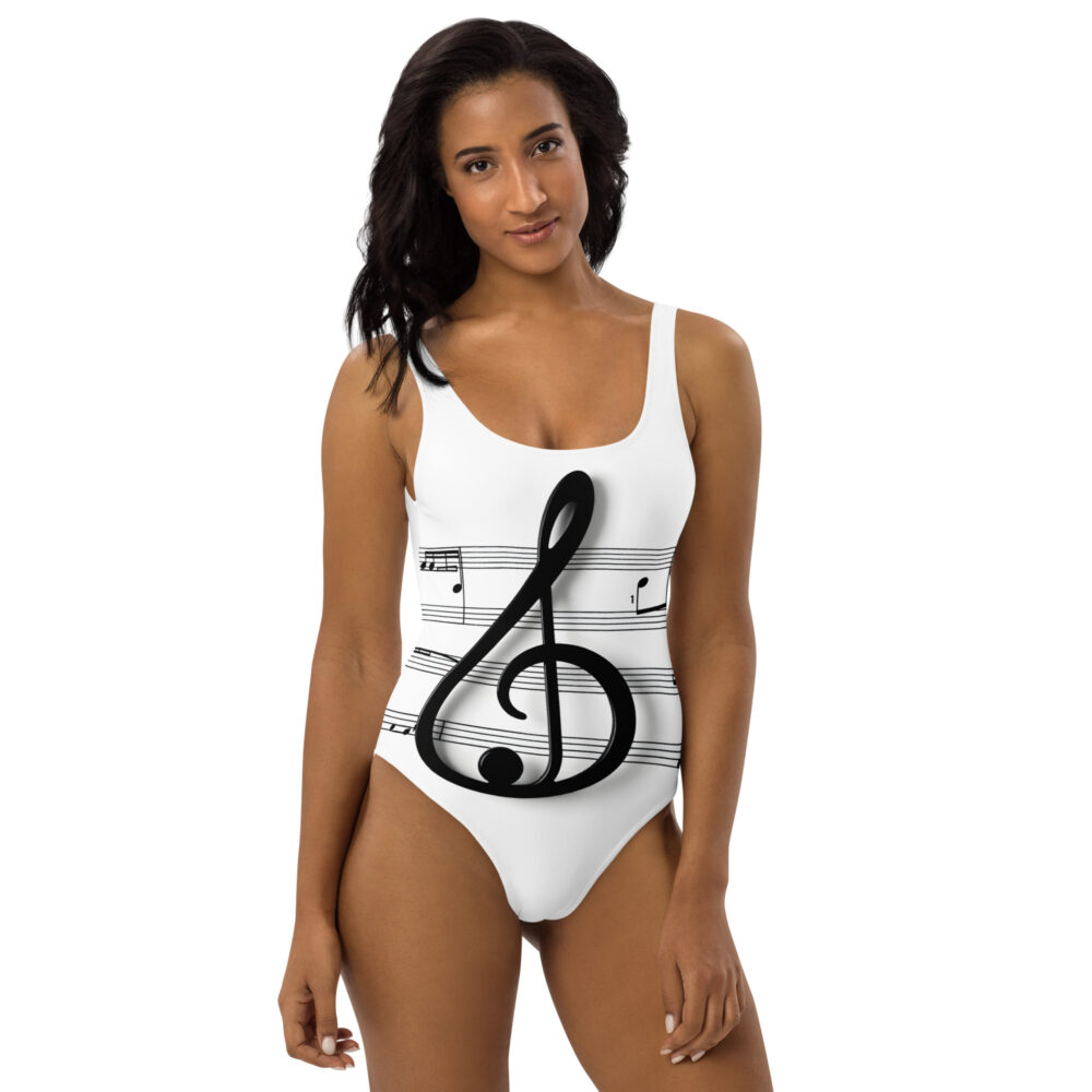 The Treble Clef One-Piece Swimsuit white front art concierge clothing jpg