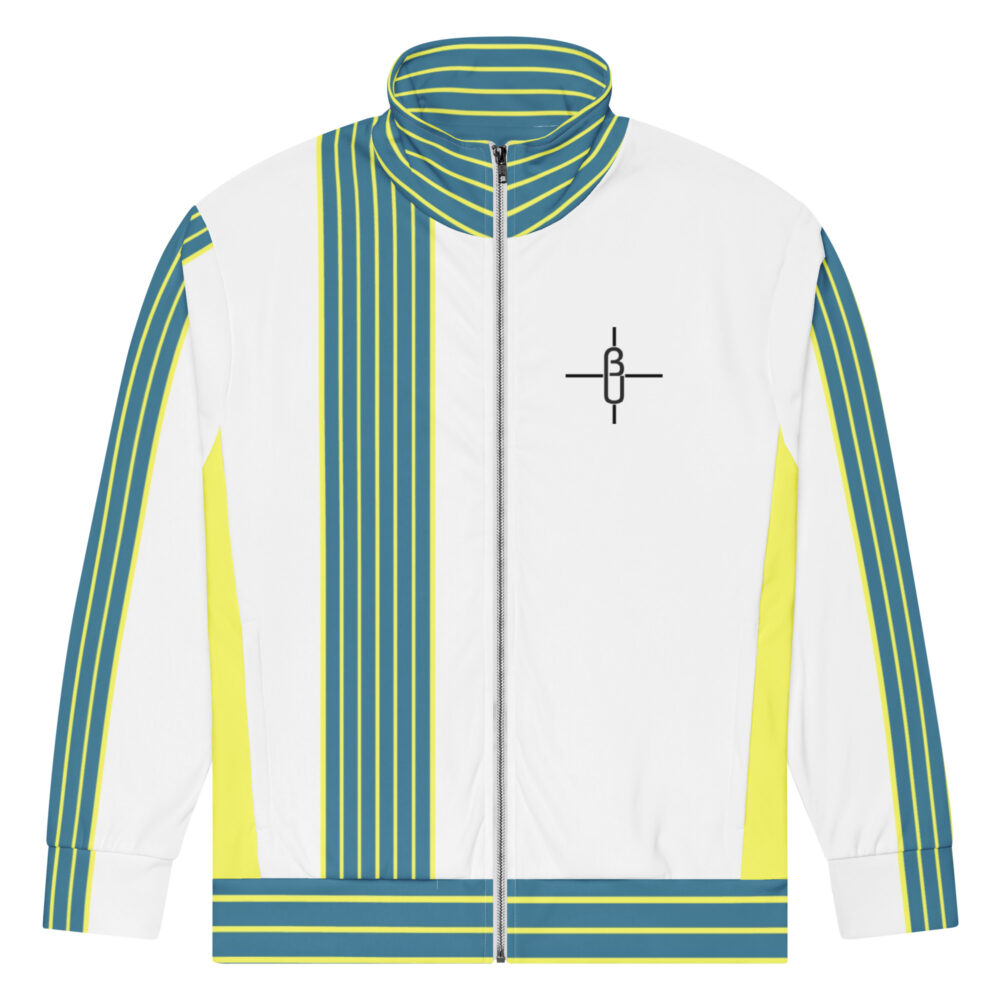 The Stripes Series (Dirty Blue) Be U Track Jacket white front art concierge clothing jpg