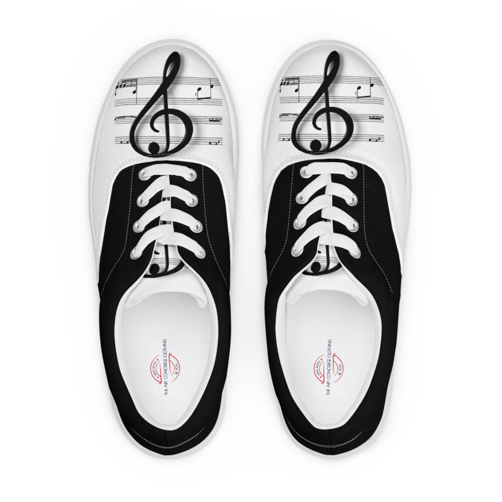 The Treble Clef Men’s Lace-up Deck Shoes black front art concierge clothing jpg