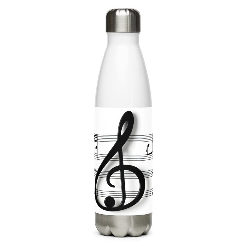 The Treble Clef Stainless Steel Water Bottle white 17 oz right art concierge clothing jpg