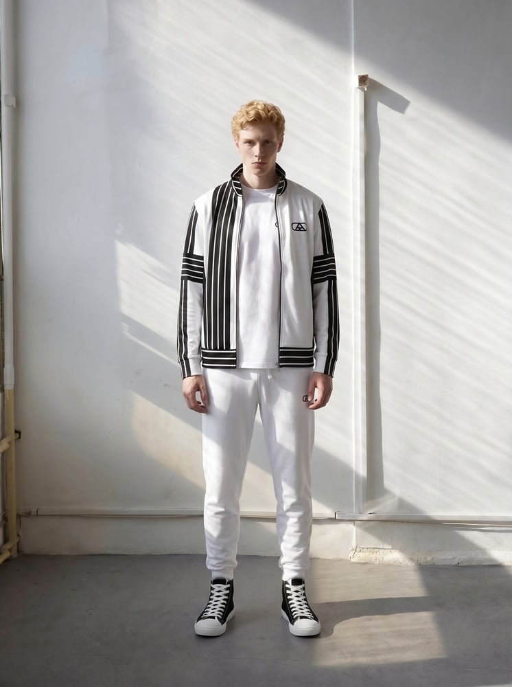 Nils The Stripes Series (Black) track jacket fleece joggers canvas high tops white black front art concierge clothing jpg