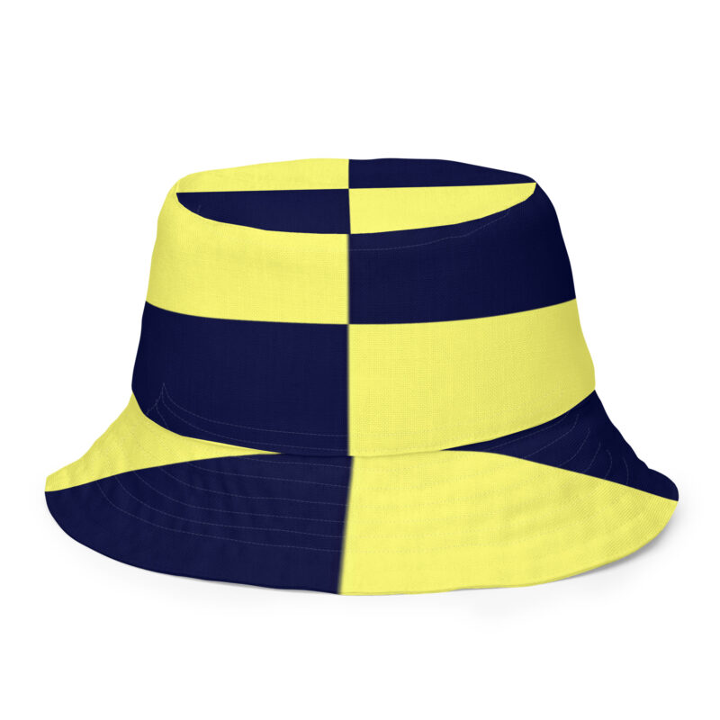 The Nautical Lima Reversible Bucket Hat navy and yellow front outside art concierge clothing jpg