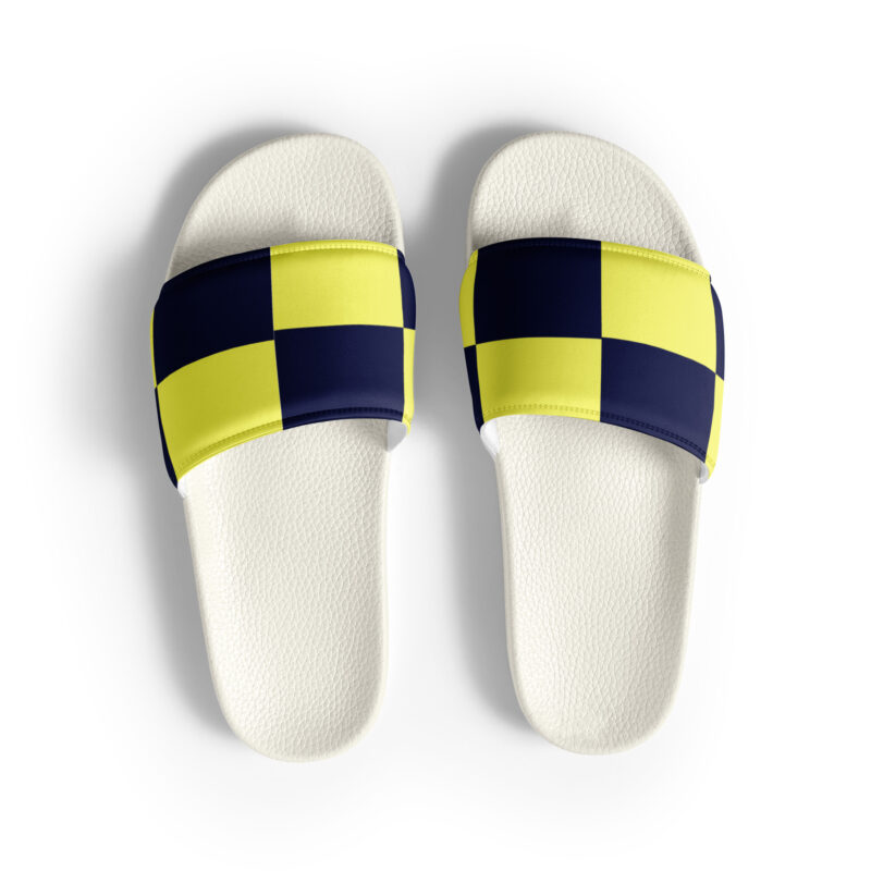 The Nautical Lima Slides navy, yellow and white front art concierge clothing jpg