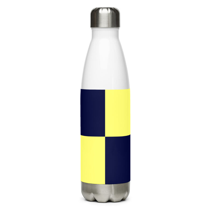 The Nautical Lima Stainless Steel Water Bottle navy, yellow and white 17 oz front art concierge clothing jpg The Nautical Lima Stainless Steel Water Bottle navy, yellow and white 17 oz front art concierge clothing jpg