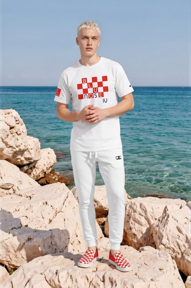 Booker Limestone Rocks The Nautical Series (Bluenose IV) Champion T-shirt Fleece Joggers Canvas Deck Shoes Red White front art concierge clothing JPG