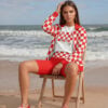 Skyler on the Beach The Nautical Series (Bluenose IV) Red Track Jacket Champion T-shirt Biker Shorts Canvas Deck Shoes blue white front art concierge clothing JPG