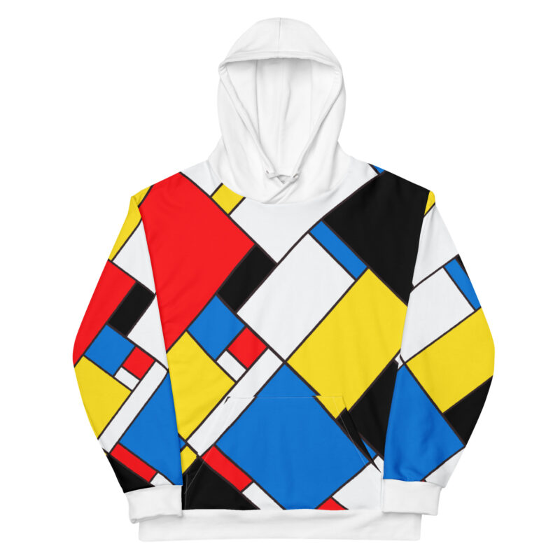 The ode to mondrian Hoodie red, white, blue and black front art concierge clothing jpg