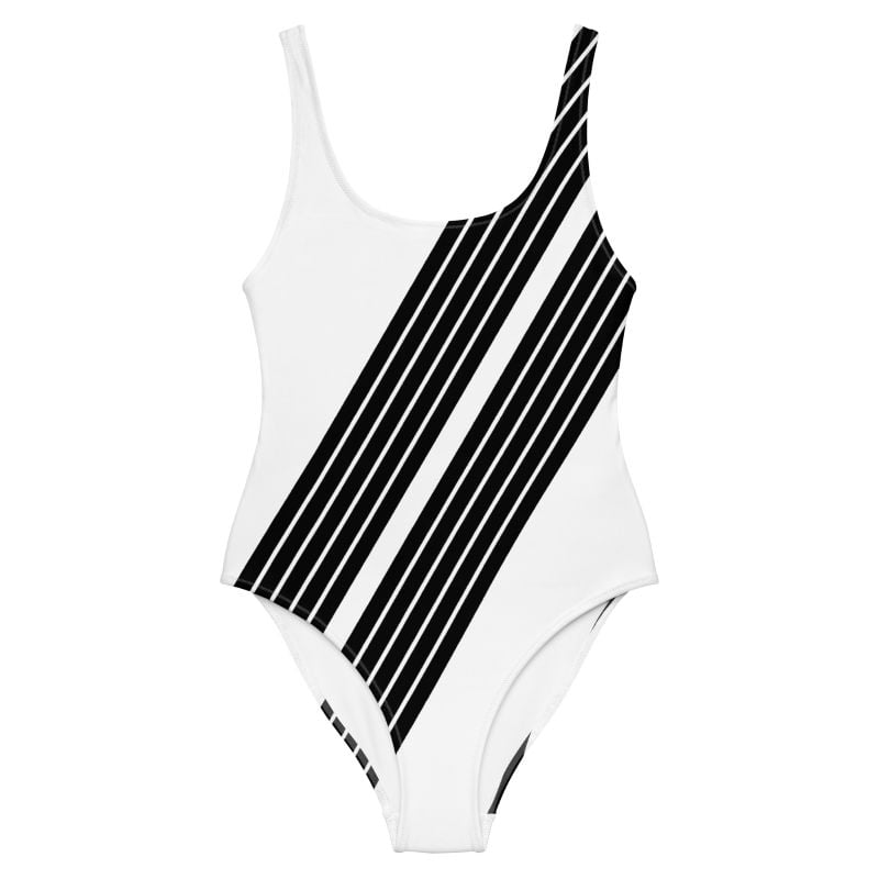 The Stripes Series (Black) One Piece Swimsuit black white front art concierge clothing jpg