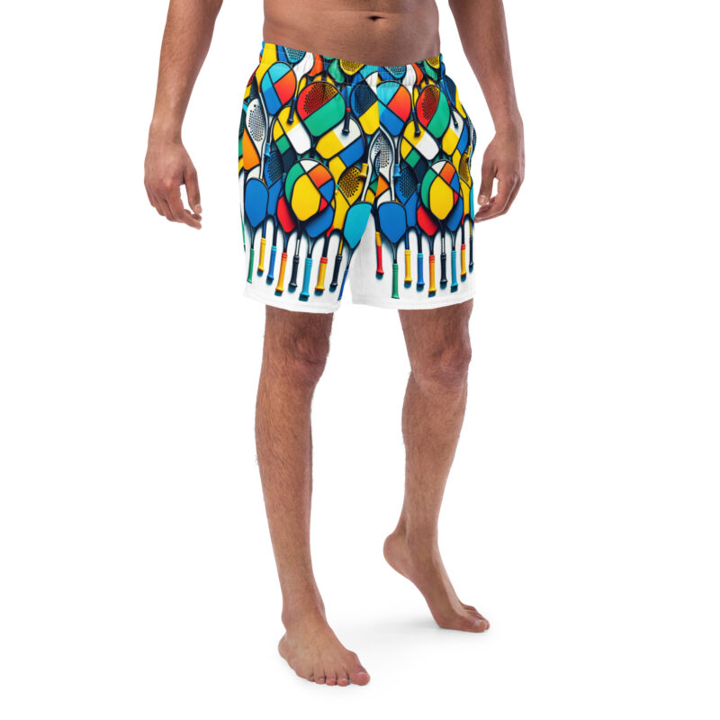 The Painted Rackets Swim Trunks blue, yellow, red and white front art concierge clothing jpg The Painted Rackets Swim Trunks blue, yellow, red and white front art concierge clothing jpg