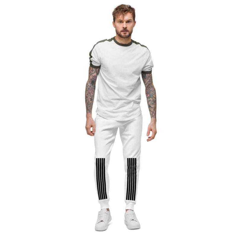 The Stripes Series (Black) Fleece Sweatpants black and white front art concierge clothing jpg