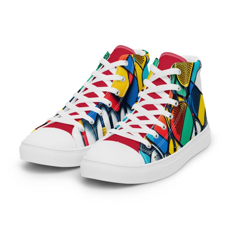 The Painted Rackets Women’s High Top Shoes blue red yellow and white left front art concierge clothing jpg