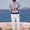 Elis Azure Coast The Stripes Series (Vertical White) Track Jacket Fleece Joggers Canvas High Tops Blue white front art concierge clothing JPG