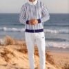 Elis Duneline Break the stripes series (vertical white) track jacket yoga leggings canvas deck shoes navy white black front art concierge clothing JPG
