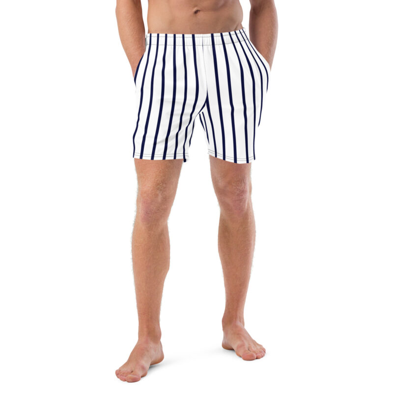 The Stripes Series (Vertical White) Swim Trunks blue and white front art concierge clothing jpg