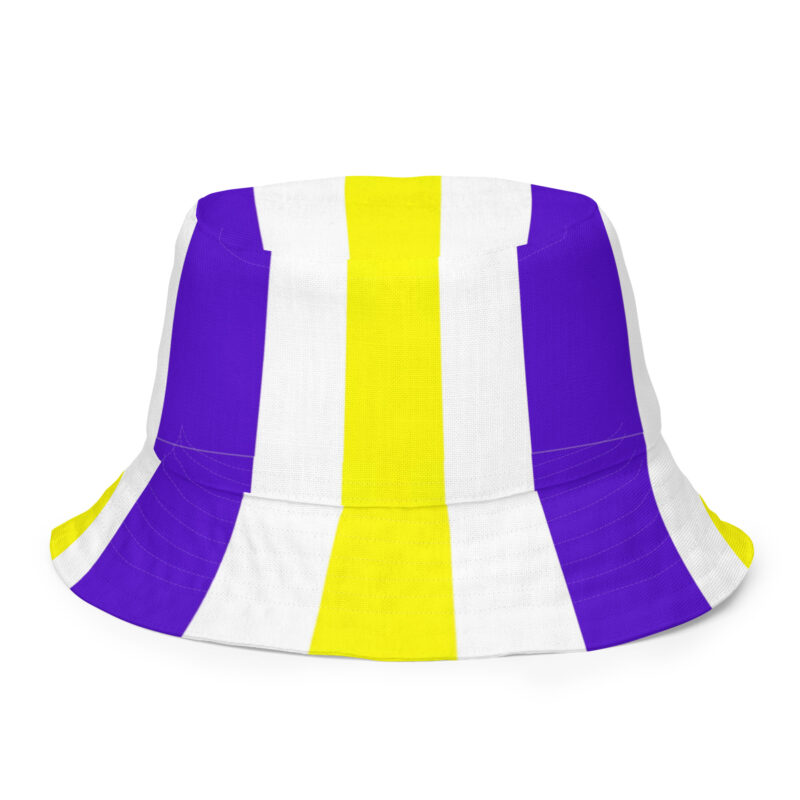 The Stripes Series (Neon Blue) Bucket Hat neon blue yellow and white front outside art concierge clothing jpg