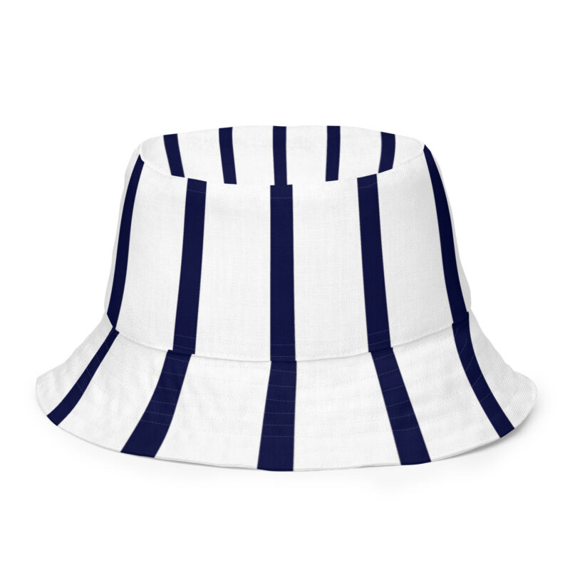 The Stripes Series (Vertical White) Bucket Hat blue and white front outside art concierge clothing jpg