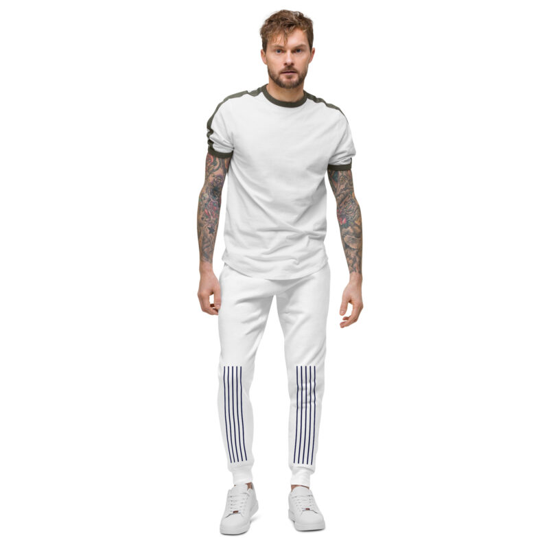 The Stripes Series (Vertical White) Fleece Sweatpants blue and white front art concierge clothing jpg The Stripes Series (Vertical White) Fleece Sweatpants blue and white front art concierge clothing jpg