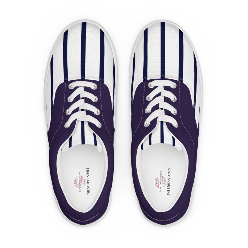 The Stripes Series (Vertical White) Women’s Lace-up Deck Shoes navy and white front art concierge clothing jpg