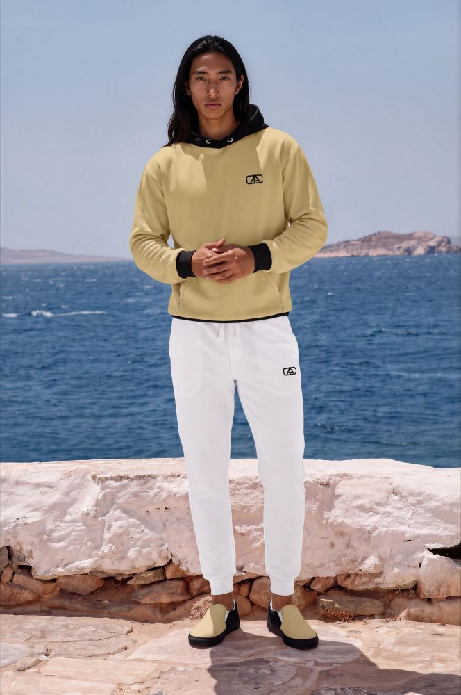 Callum Azure Coast The Bauhaus Series (Khaki and Black) hoodie jogging pants canvas deck shoes khaki black white front art concierge clothing JPG