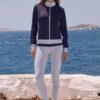 Diane Azure Coast The Stripes Series (Pinstripes) track jacket yoga leggings canvas deck shoes blue pinstripes white front art concierge clothing jpg