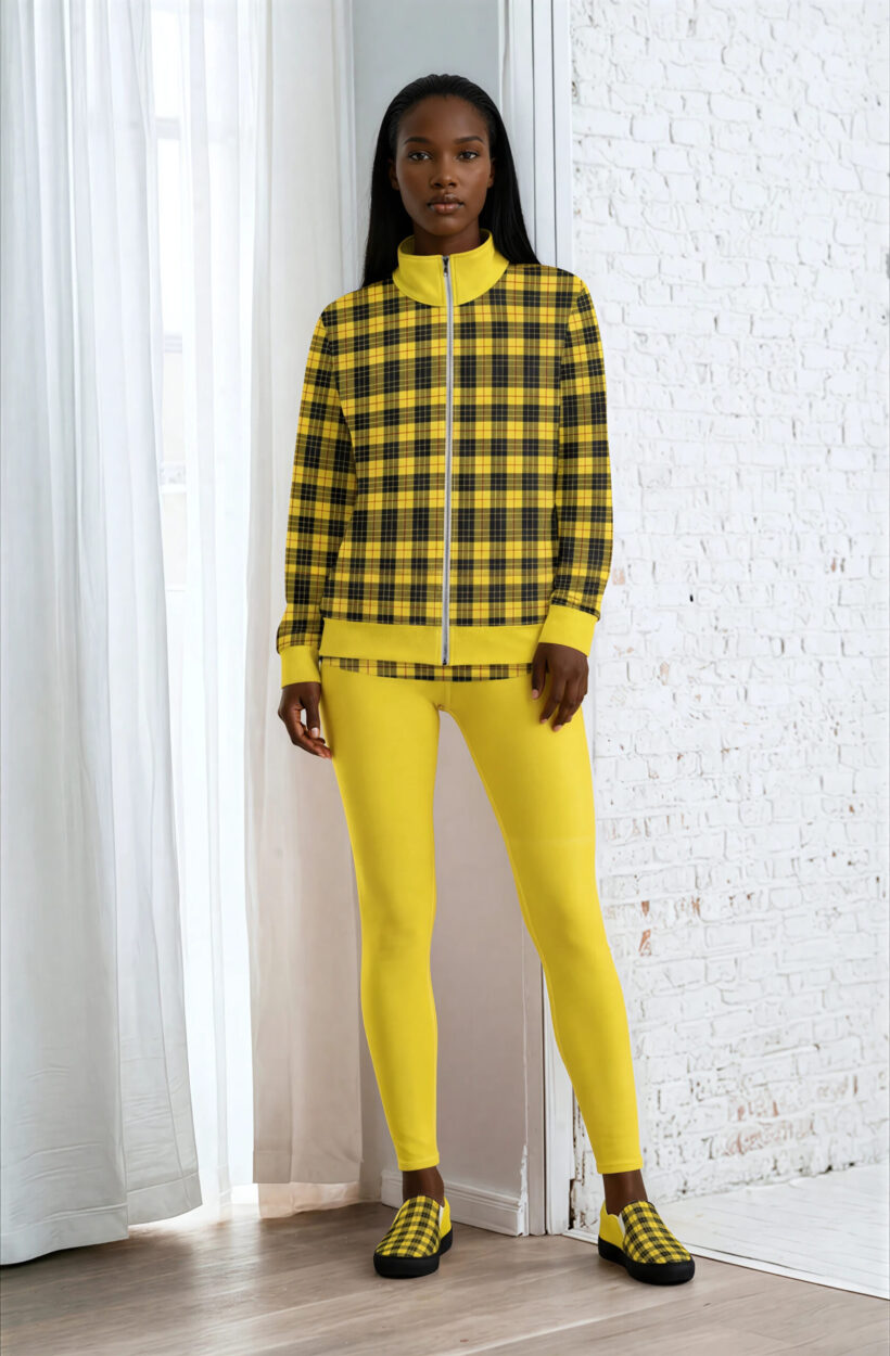 Imani Lofty Look Imani Lofty Look The Tartan Series (MaCleod) Track Jacket yoga leggings canvas deck shoes yellow black tartan front art concierge clothing jpg