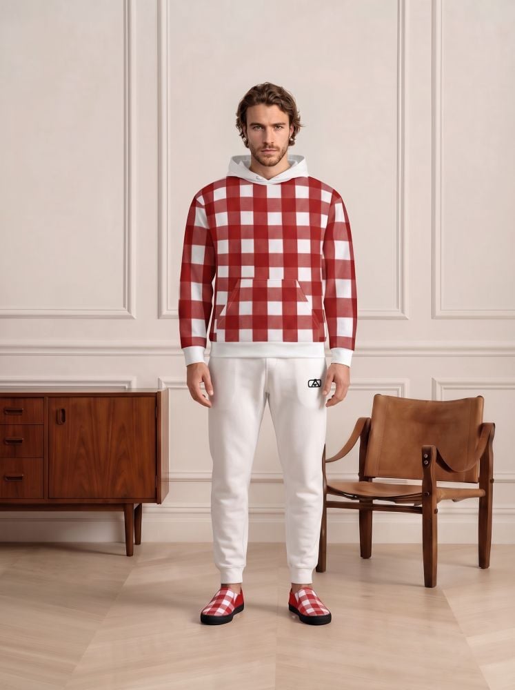 Jordan The Stripes Series (Gingham Red) Hoodie Fleece Joggers Canvas Deck Shoes red white front art concierge clothing JPG