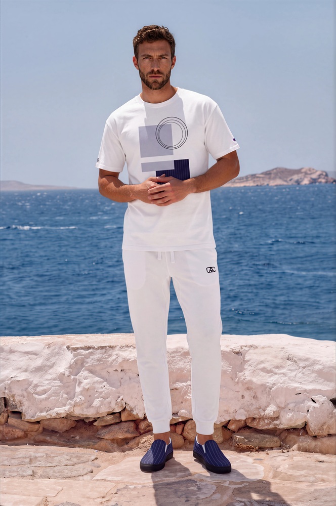 Marcus Azure Coast The Stripes Series (Pinstripes)champion t shirt fleece joggers canvas deck shoes blue pinstripes white front art concierge clothing jpg
