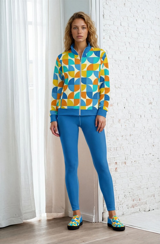 Melody Lofty Look bauhaus series (circles) outfit yellow red blue white front art concierge clothing JPG
